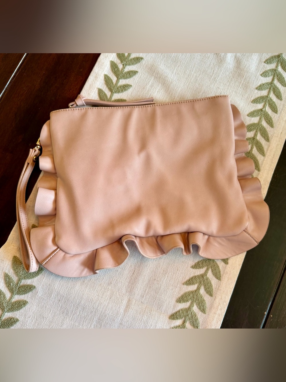 Sole Society Blush Pink Ruffle Clutch Wristlet Faux Leather Wedding Minimalist